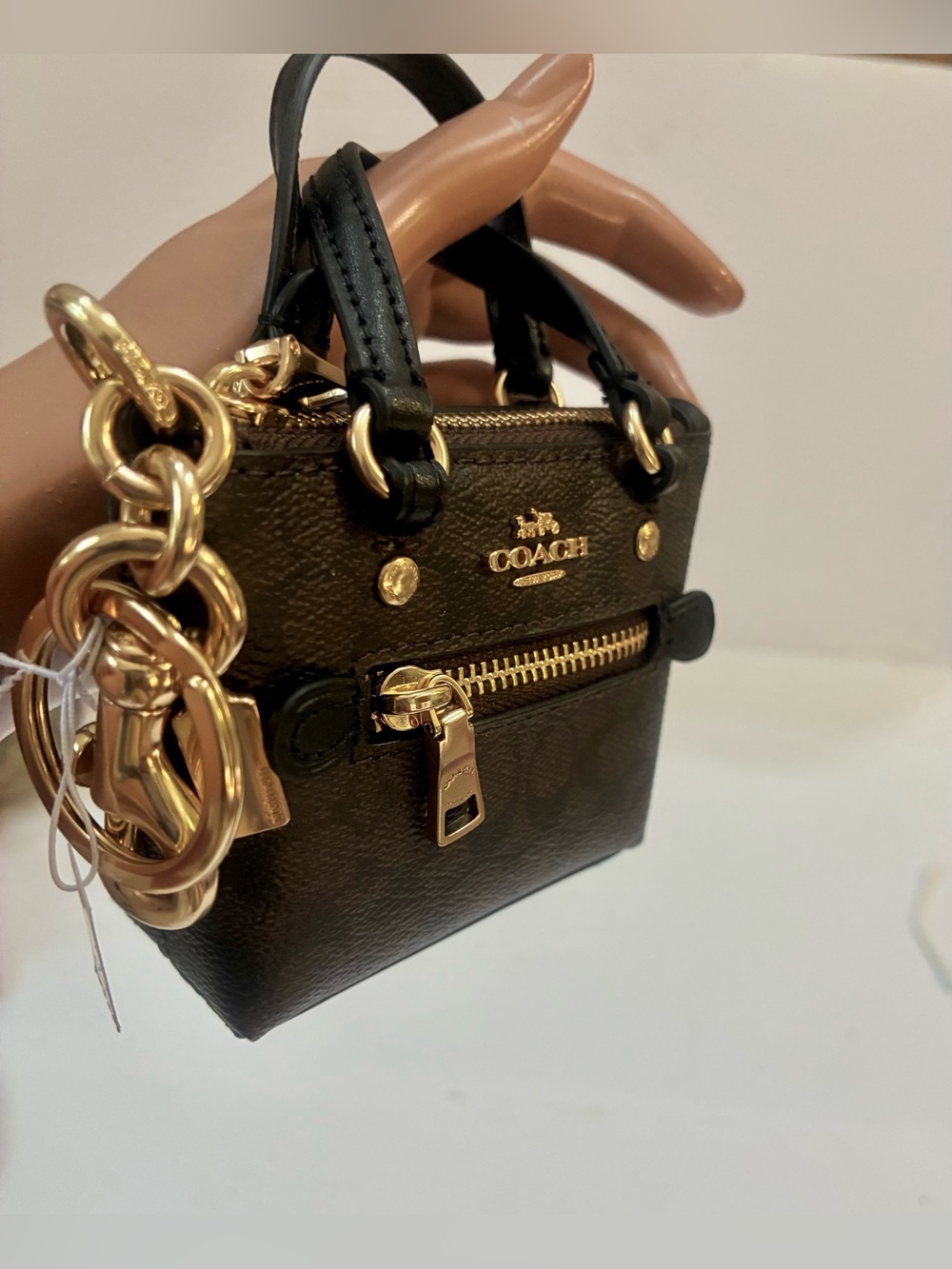 COACH Signature Mini Gallery Tote Bag Charm CG895 keychain Coin Purse NWT